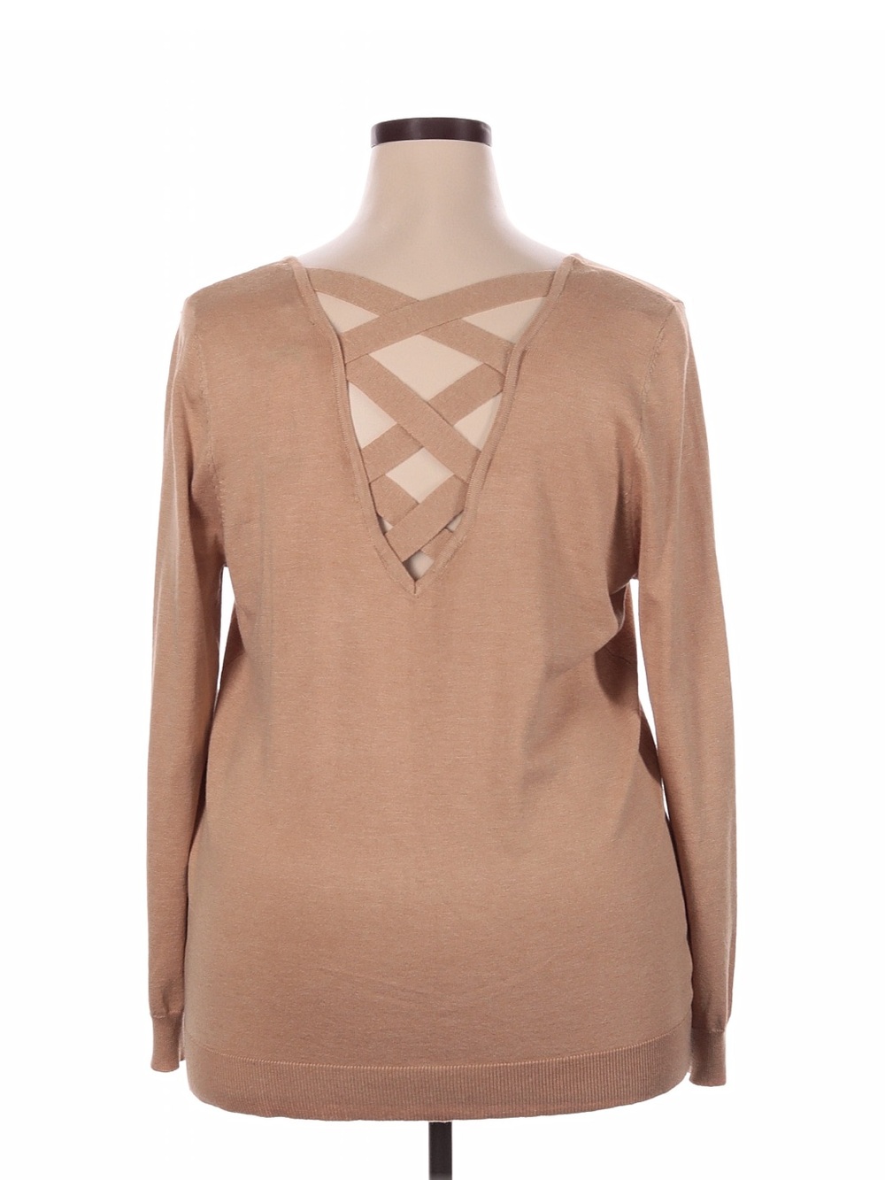Crisscross Back Long-Sleeve Sweater - Tan